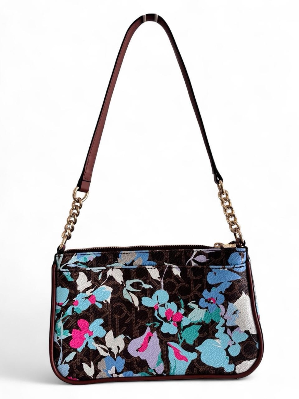 Floral Shoulder Bag Colorful Brown Calvin Klein Gold Hardware Purse - Picture 6 of 10
